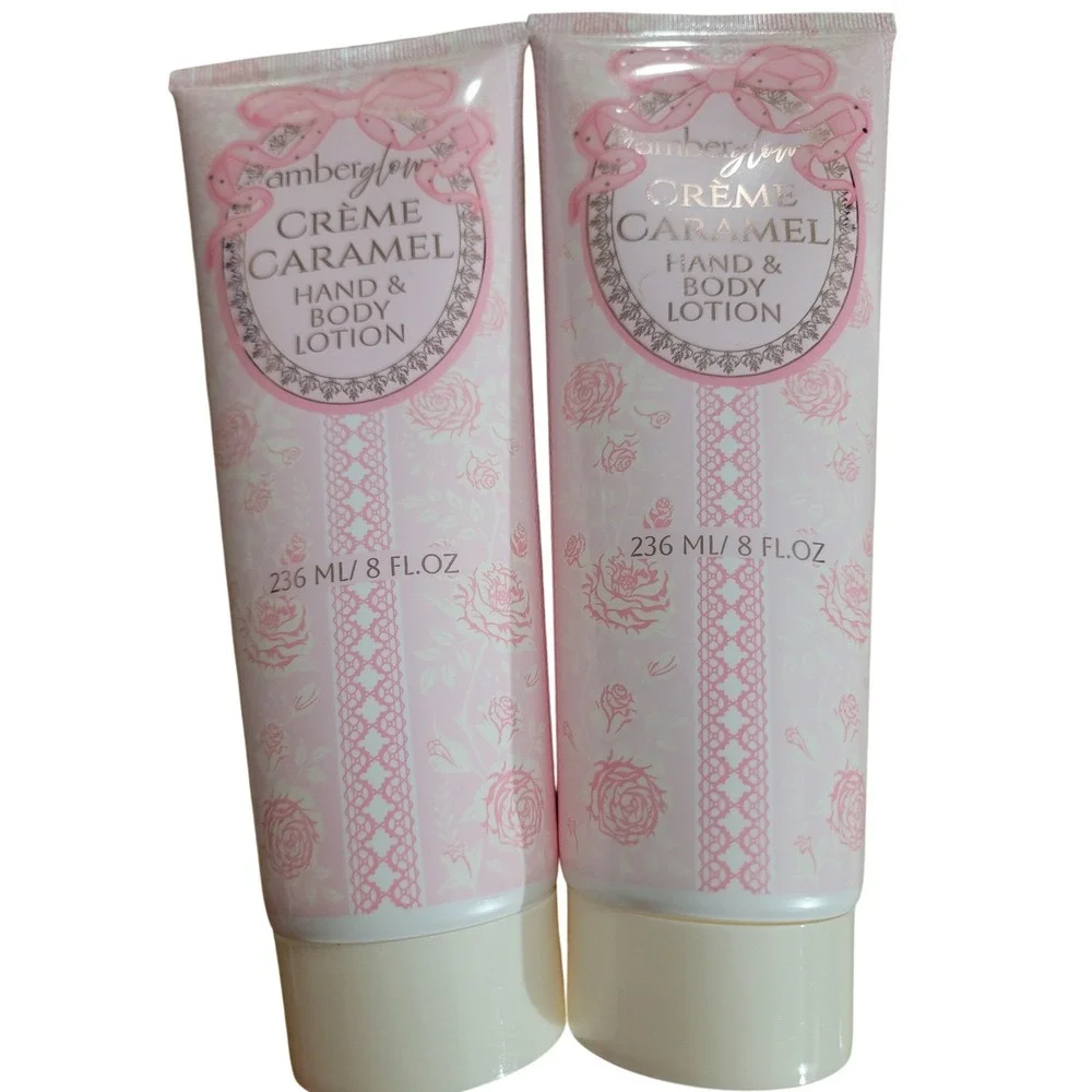 Amber Glow Creme Caramel‎ Hand and Body Lotion 8 fl oz 2 Pack Pink Coquette Set
